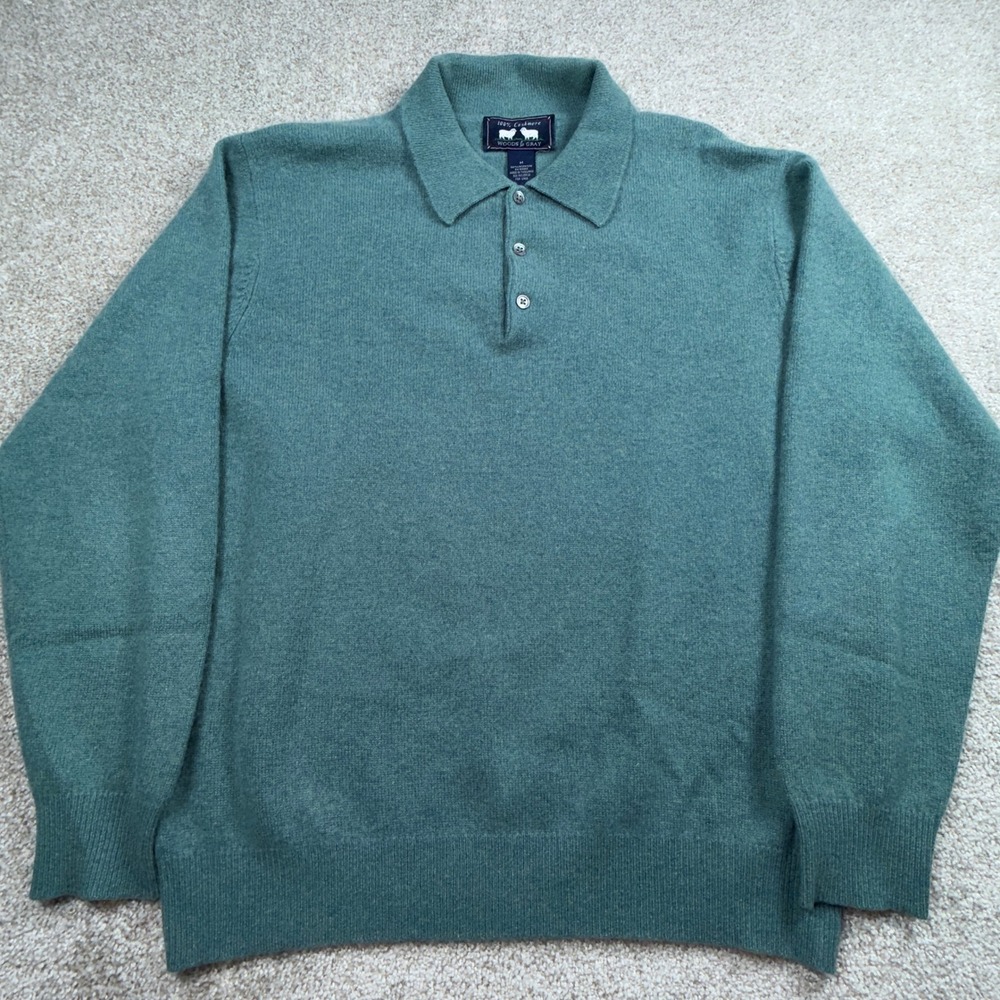 Woods & Gray Mens 100% Cashmere Long Sleeve Polo 3-Buttton Sweater Medium